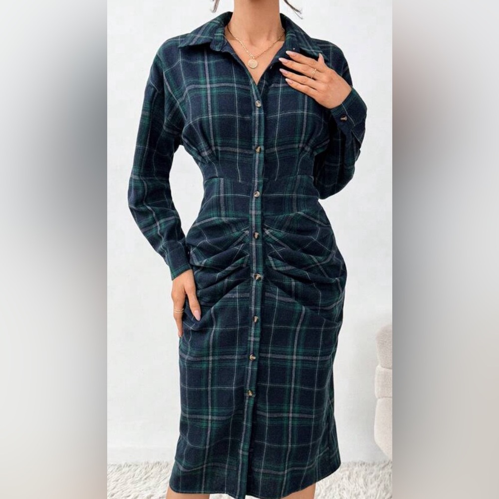 SHEIN essnce Women’s Plaid Pleated Shirt dress